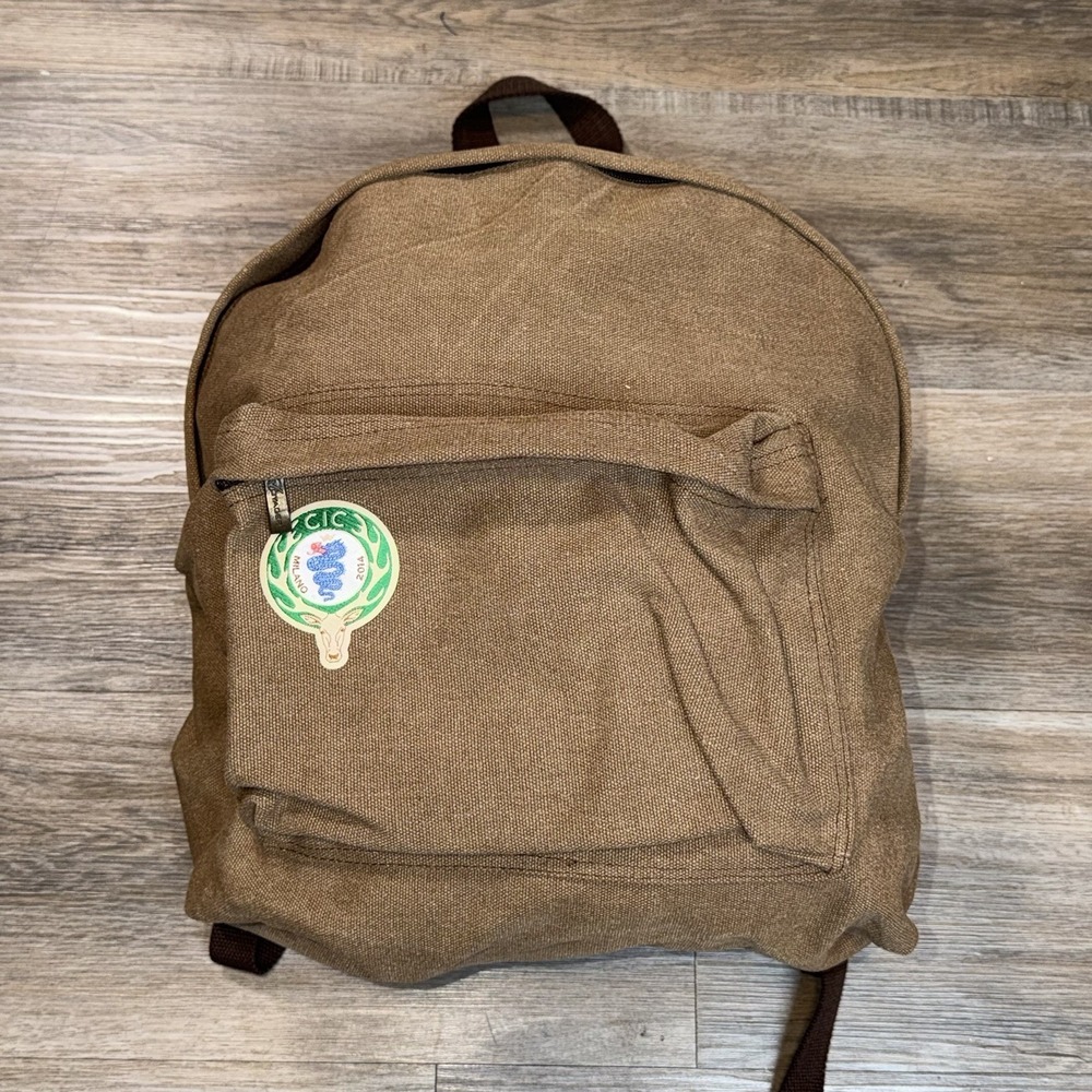 Brown Coffee-Themed Cotton Canvas Backpack w/CIC Patch-Milano 2012 Two Zipper